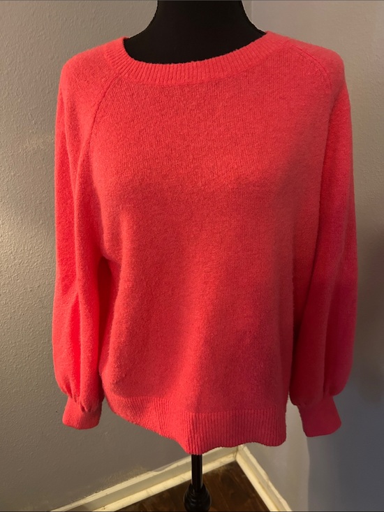 LOFT Sweaters - LOFT Women Bright Pink Crewneck Balloon Sleeve Sweater Size Large Petite